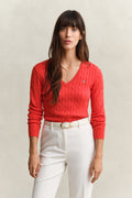 PERFECT RED, STRETCH COTTON CABLE V-NECK, FRONT-VIEW BY GANT AU.