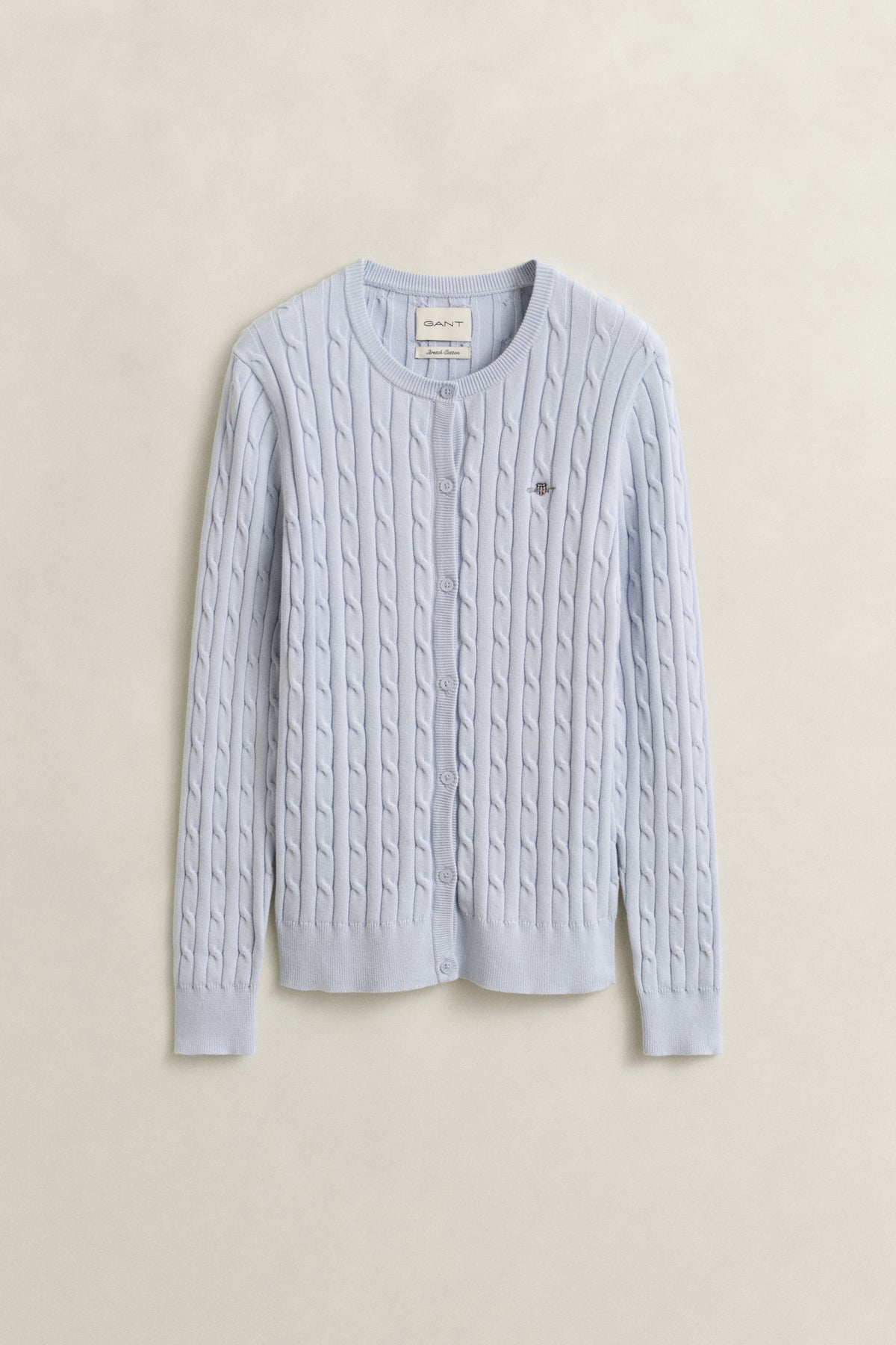 LIGHT BLUE, Stretch Cable Knit Cardigan, FLAT-LAY BY GANT AU.