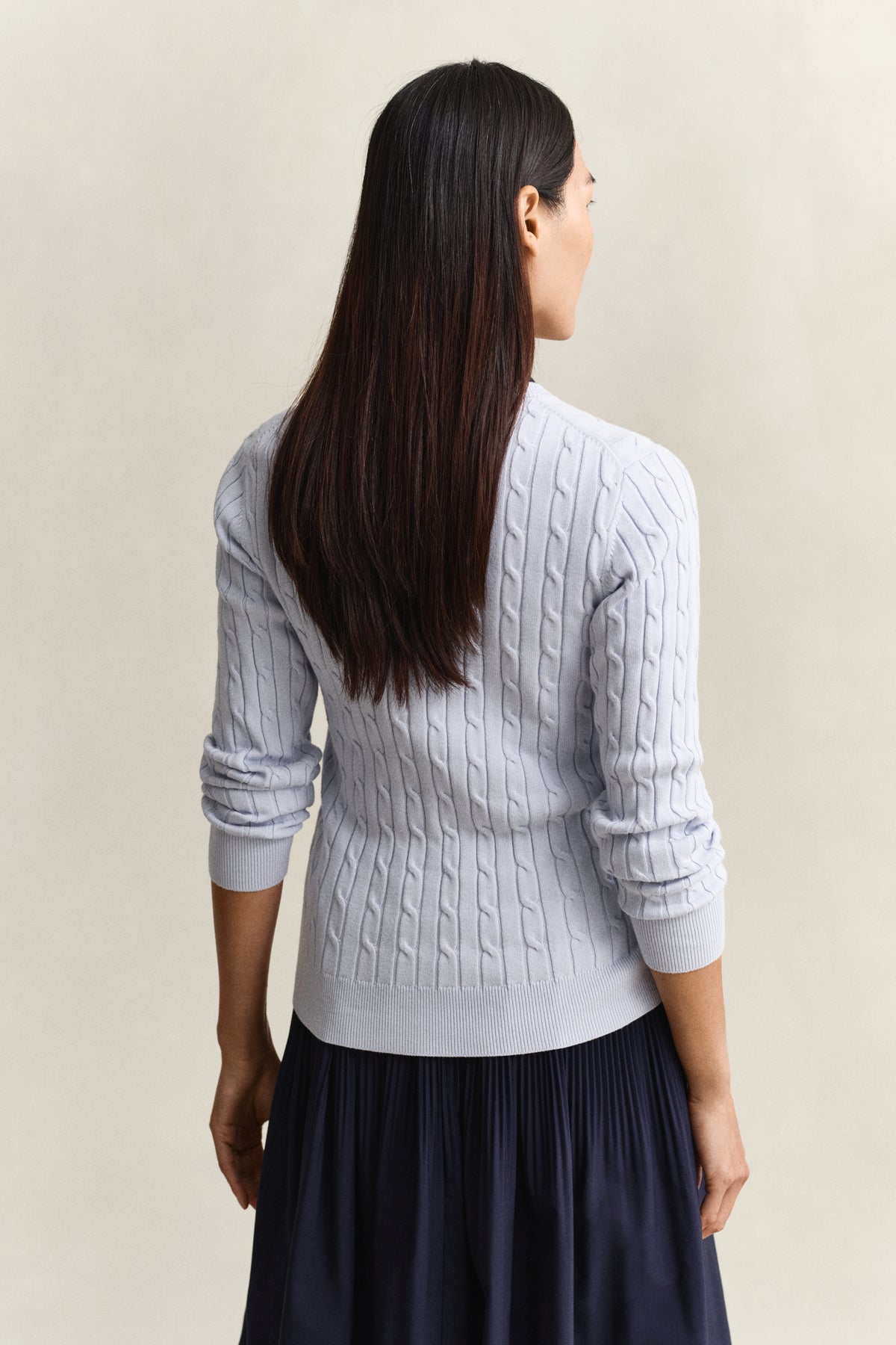 LIGHT BLUE, Stretch Cable Knit Cardigan, BACK-VIEW BY GANT AU.