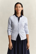 LIGHT BLUE, Stretch Cable Knit Cardigan, FRONT-VIEW BY GANT AU.