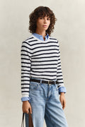 EGGSHELL, STRETCH COTTON CABLE STRIPE C-NECK, FRONT-VIEW BY GANT AU.