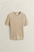 OAT BEIGE, Stretch Cable Knit Sweater, FLAT-LAY BY GANT AU.