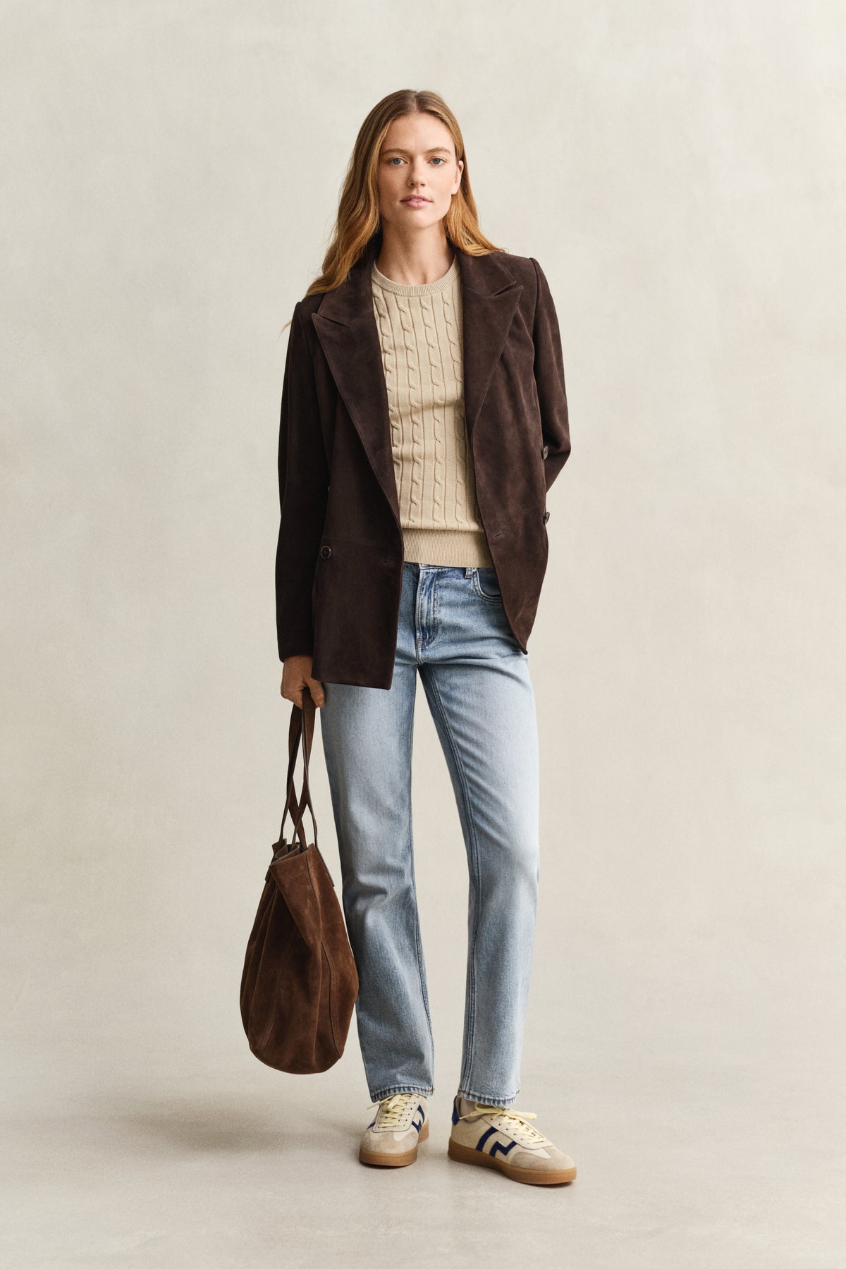OAT BEIGE, Stretch Cable Knit Sweater BY GANT AU.