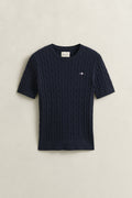 EVENING BLUE, STRETCH COTTON CABLE SS C-NECK, FLAT-LAY BY GANT AU.