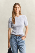 LIGHT BLUE, Stretch Cable Knit Sweater, FRONT-VIEW BY GANT AU.