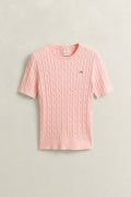 APRICOT PINK, Stretch Cable Knit Sweater, FLAT-LAY BY GANT AU.