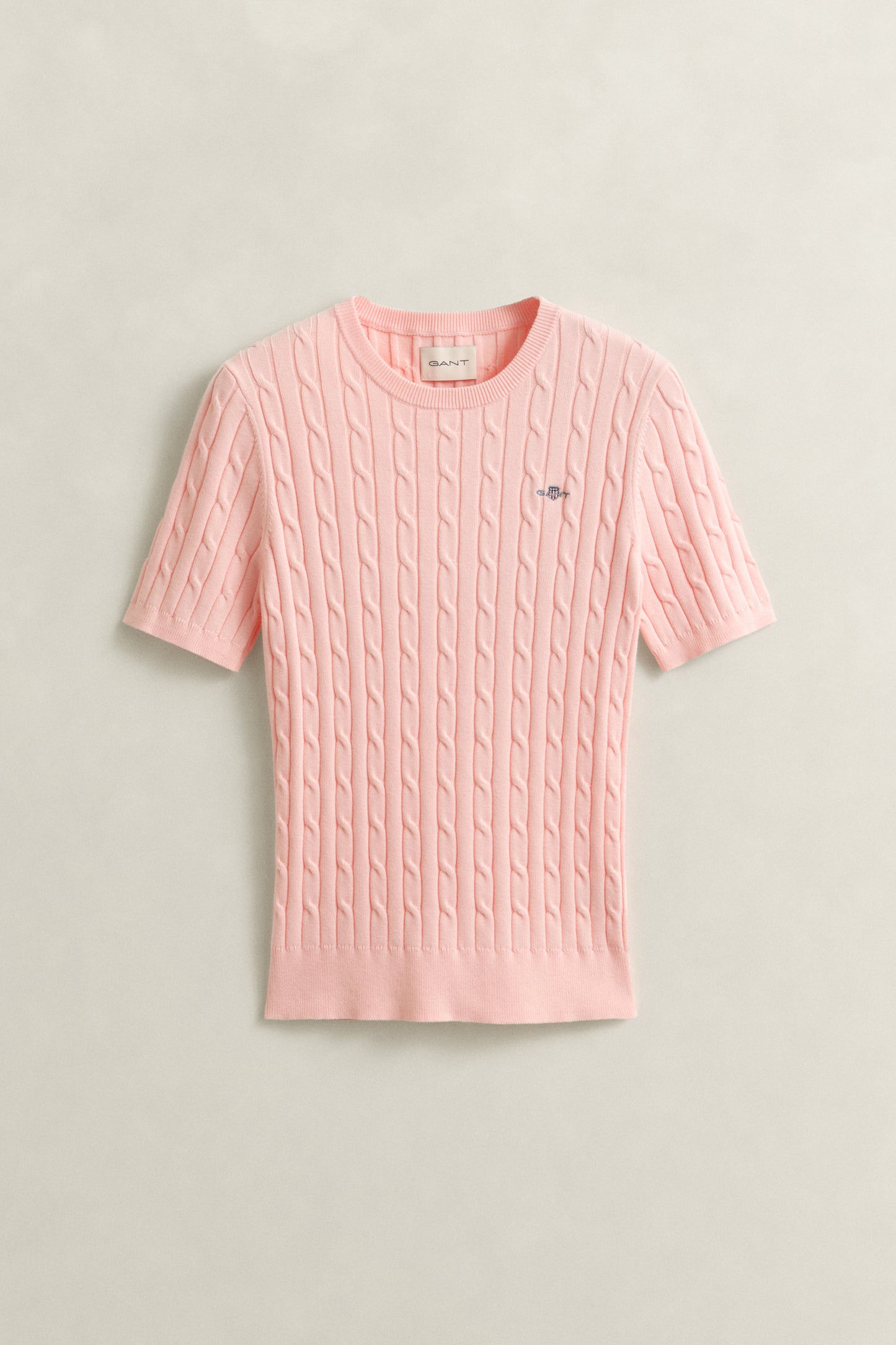 APRICOT PINK, Stretch Cable Knit Sweater, FLAT-LAY BY GANT AU.
