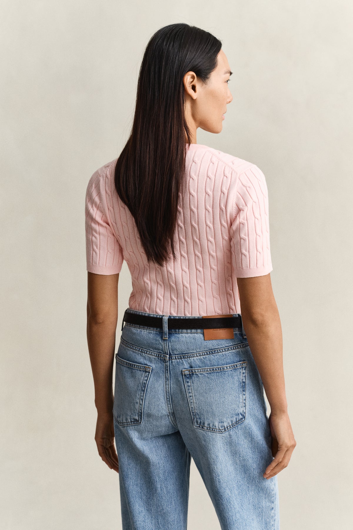 APRICOT PINK, Stretch Cable Knit Sweater, BACK-VIEW BY GANT AU.