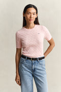 APRICOT PINK, Stretch Cable Knit Sweater, FRONT-VIEW BY GANT AU.