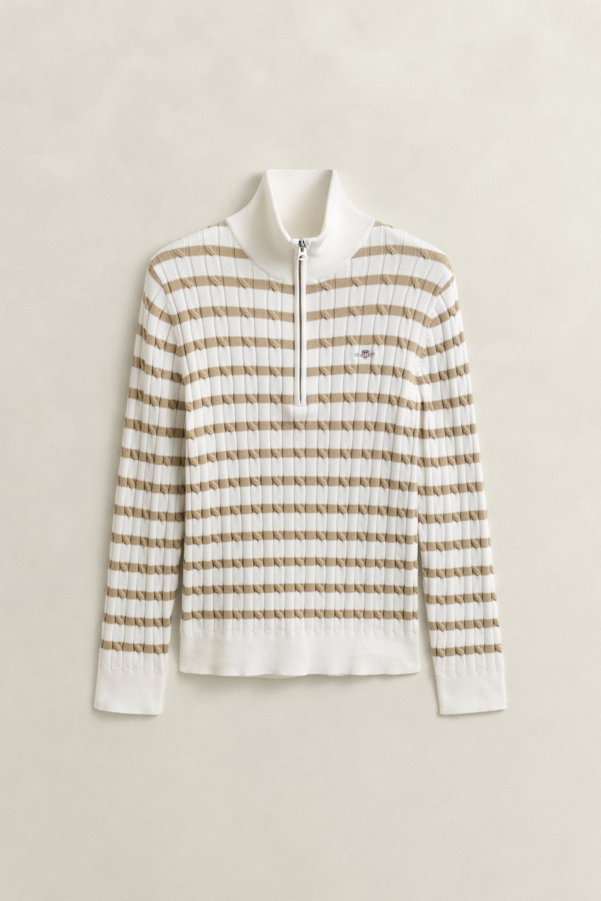OAT BEIGE, STRETCH COTTON CABLE STRIPE HZ, FLAT-LAY BY GANT AU.