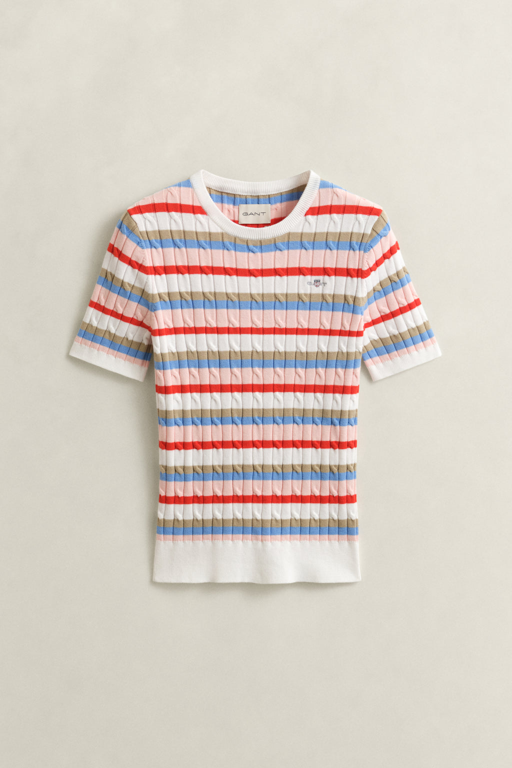 MULTICOLOR, STRETCH COTTON CABLE STRIPE SS, FLAT-LAY BY GANT AU.