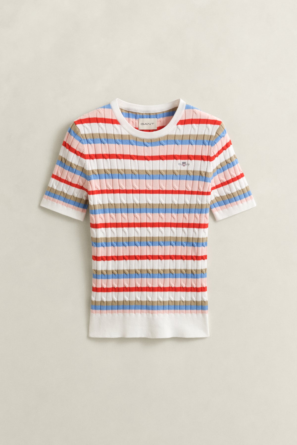 MULTICOLOR, STRETCH COTTON CABLE STRIPE SS, FLAT-LAY BY GANT AU.