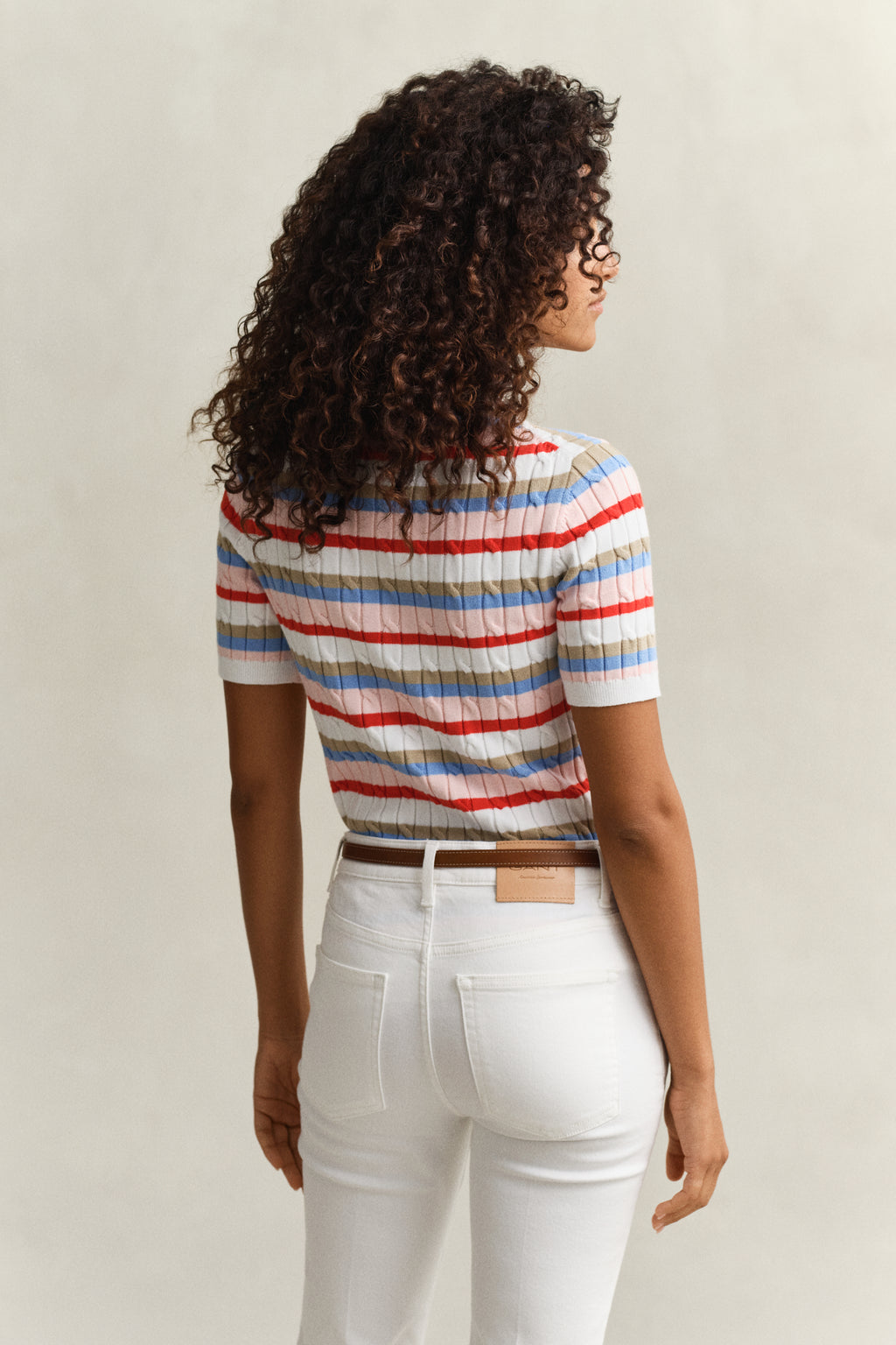 MULTICOLOR, STRETCH COTTON CABLE STRIPE SS, BACK-VIEW BY GANT AU.
