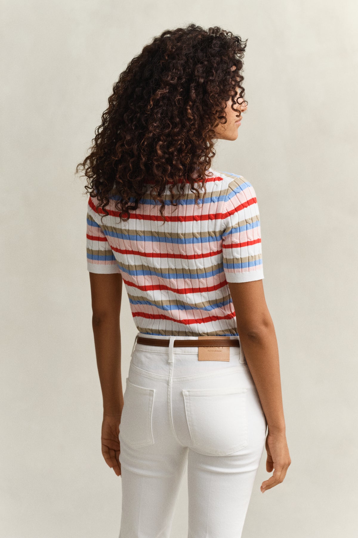 MULTICOLOR, STRETCH COTTON CABLE STRIPE SS, BACK-VIEW BY GANT AU.
