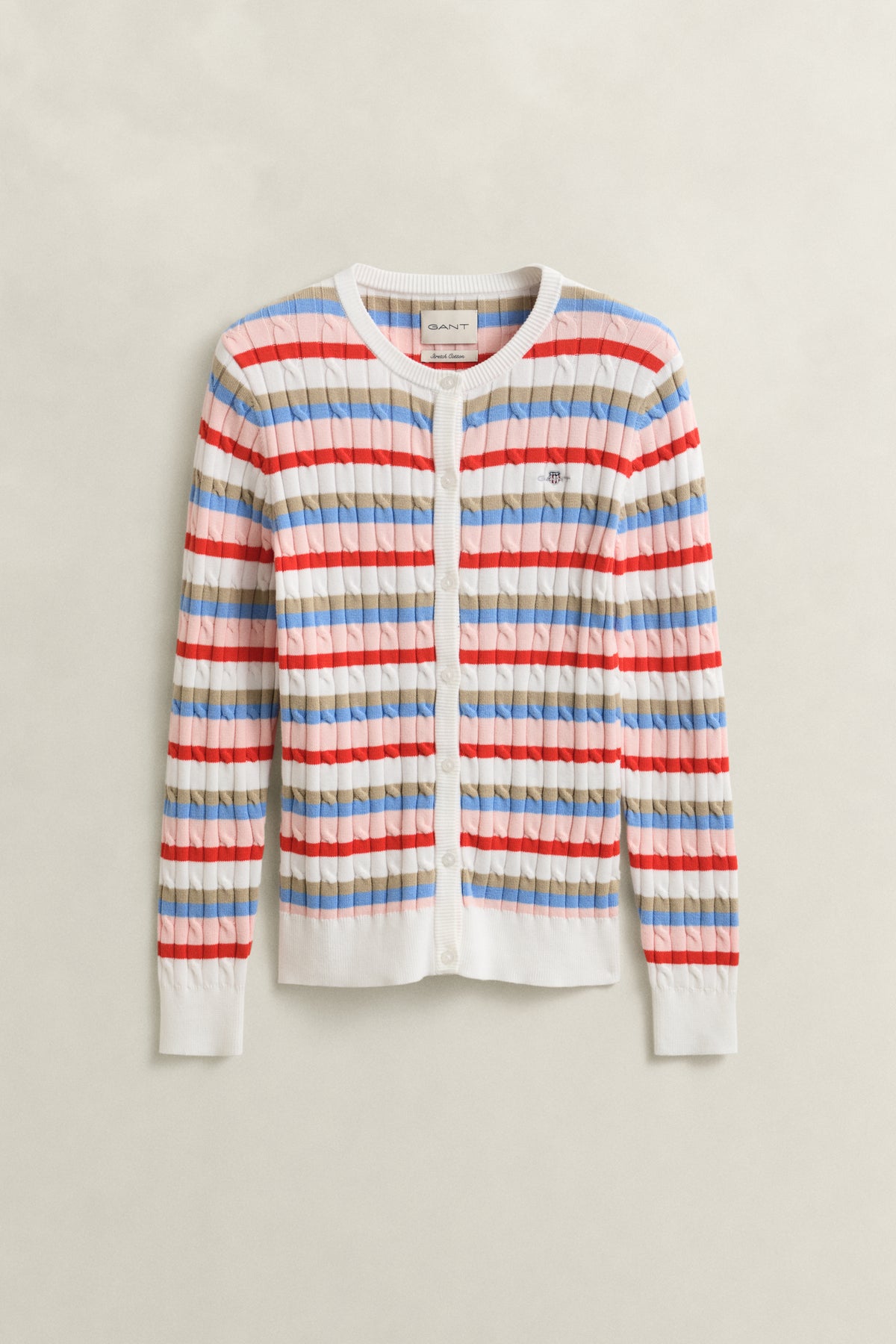 MULTICOLOR, STRETCH COTTON CABLE STRIPE CARDI, FLAT-LAY BY GANT AU.
