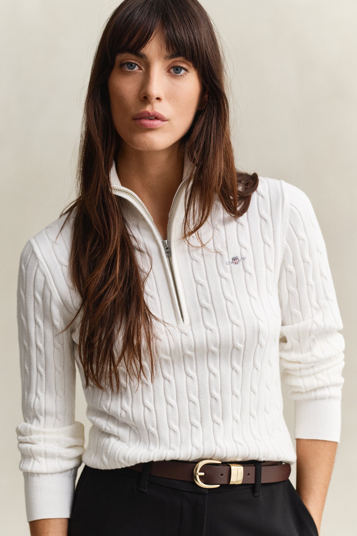 EGGSHELL, Stretch Cable Half-Zip Sweater, CLOSE-UP BY GANT AU.