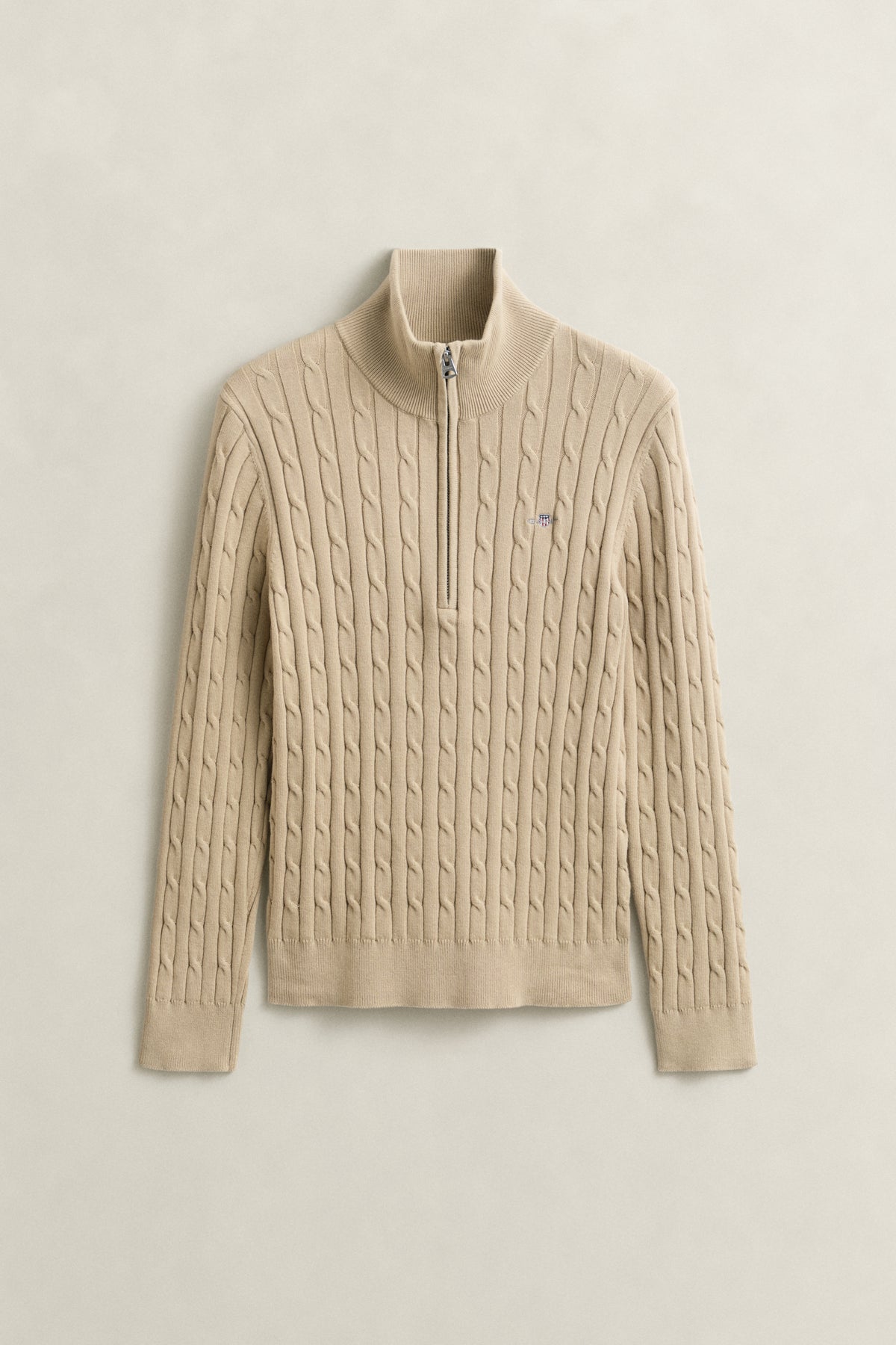 OAT BEIGE, Stretch Cable Half-Zip Sweater, FLAT-LAY BY GANT AU.