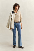 OAT BEIGE, STRETCH COTTON CABLE HALF-ZIP BY GANT AU.