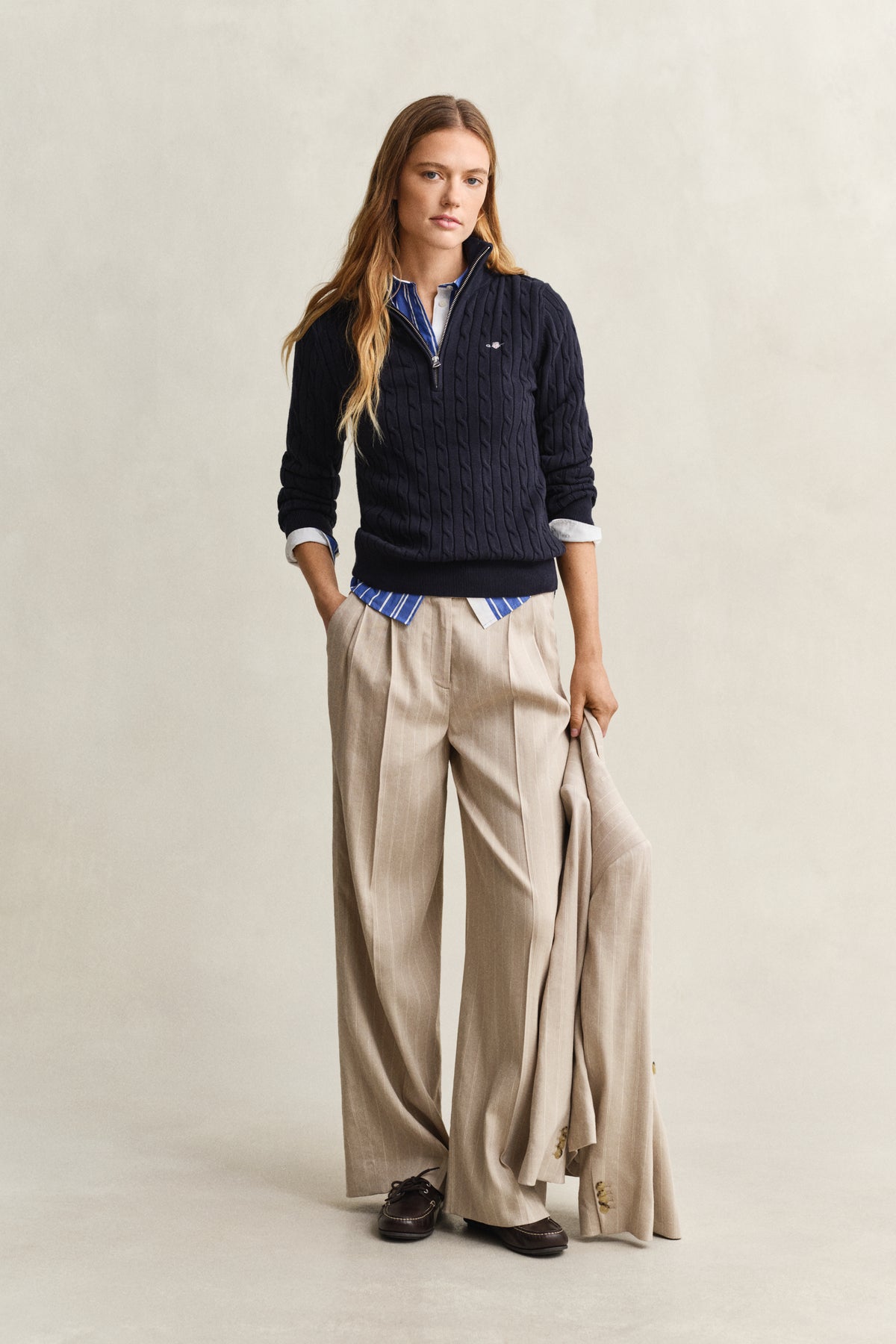 EVENING BLUE, Stretch Cable Half-Zip Sweater BY GANT AU.