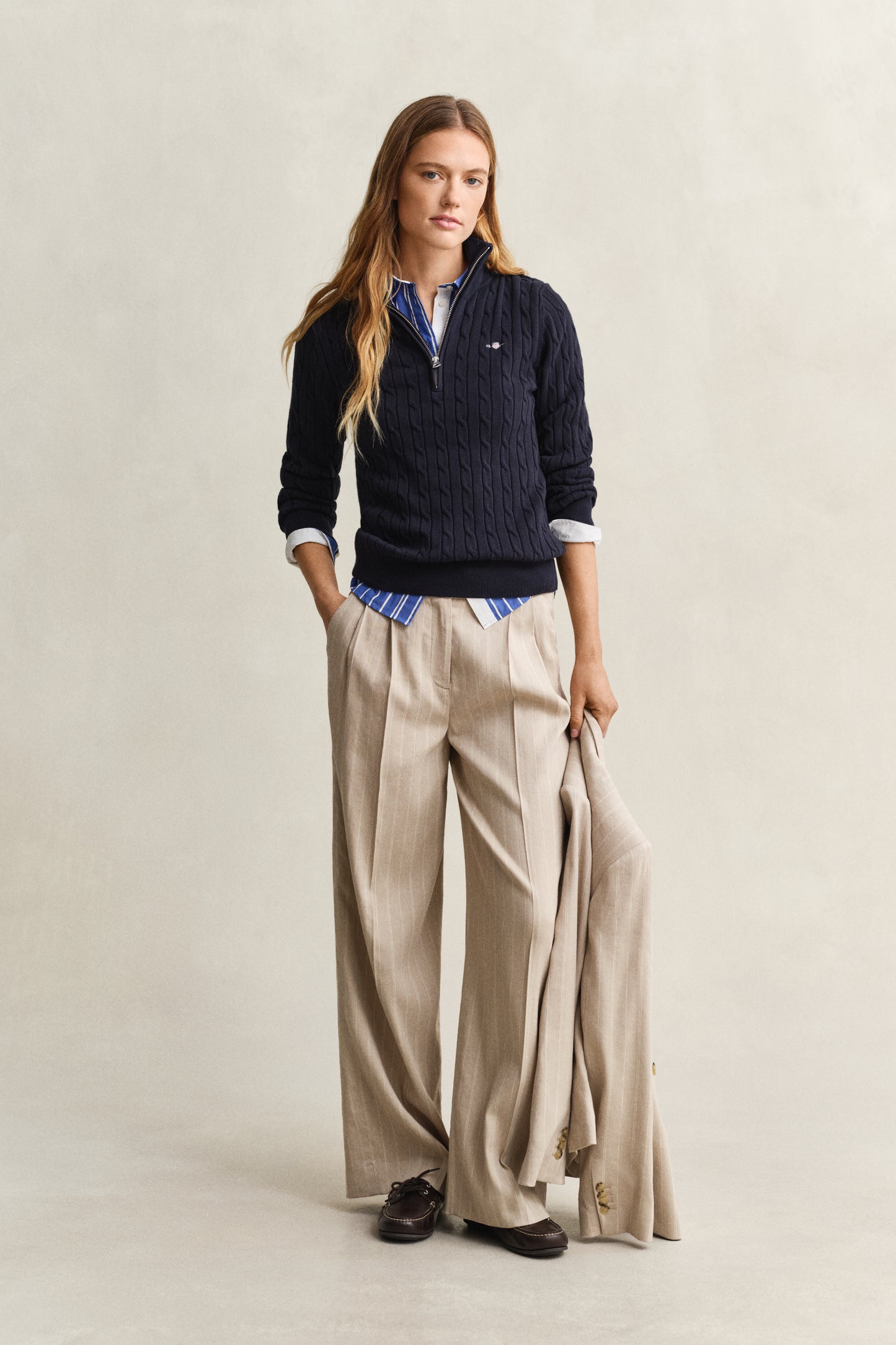 EVENING BLUE, Stretch Cable Half-Zip Sweater BY GANT AU.