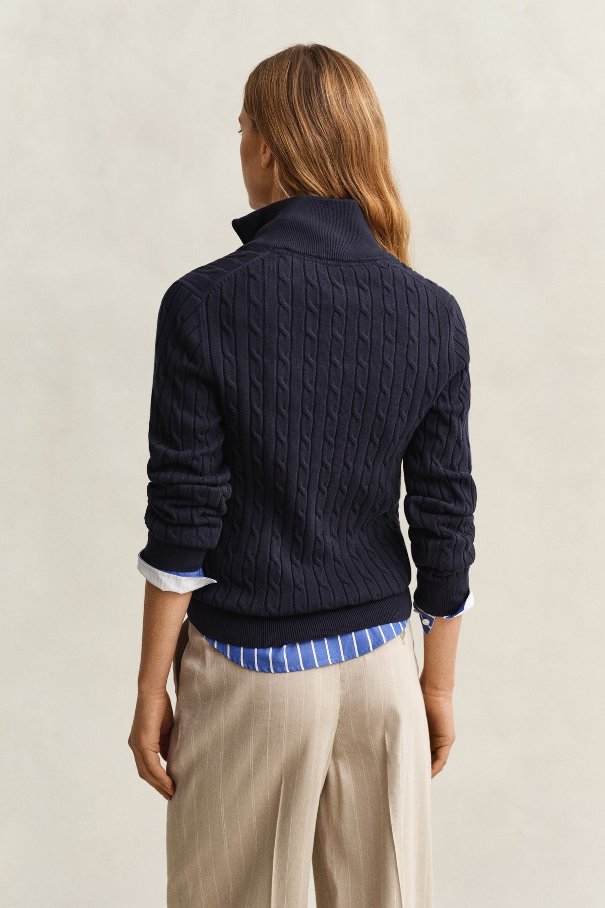 EVENING BLUE, Stretch Cable Half-Zip Sweater, BACK-VIEW BY GANT AU.