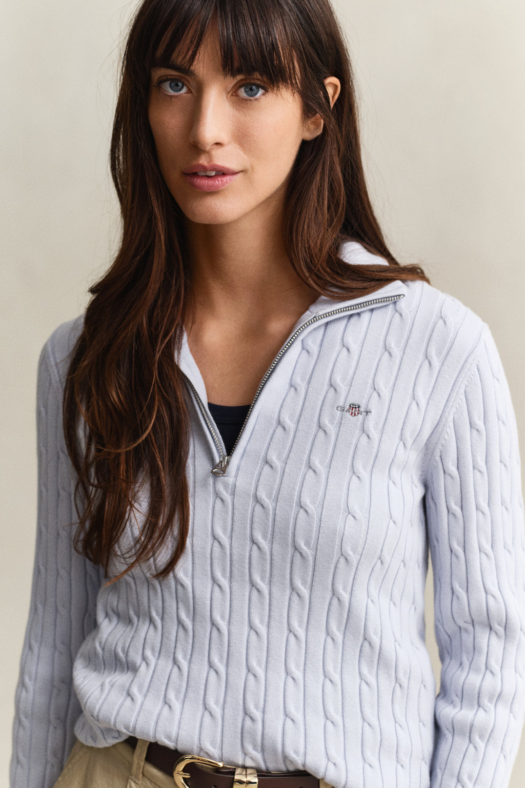 LIGHT BLUE, Stretch Cable Half-Zip Sweater, CLOSE-UP BY GANT AU.
