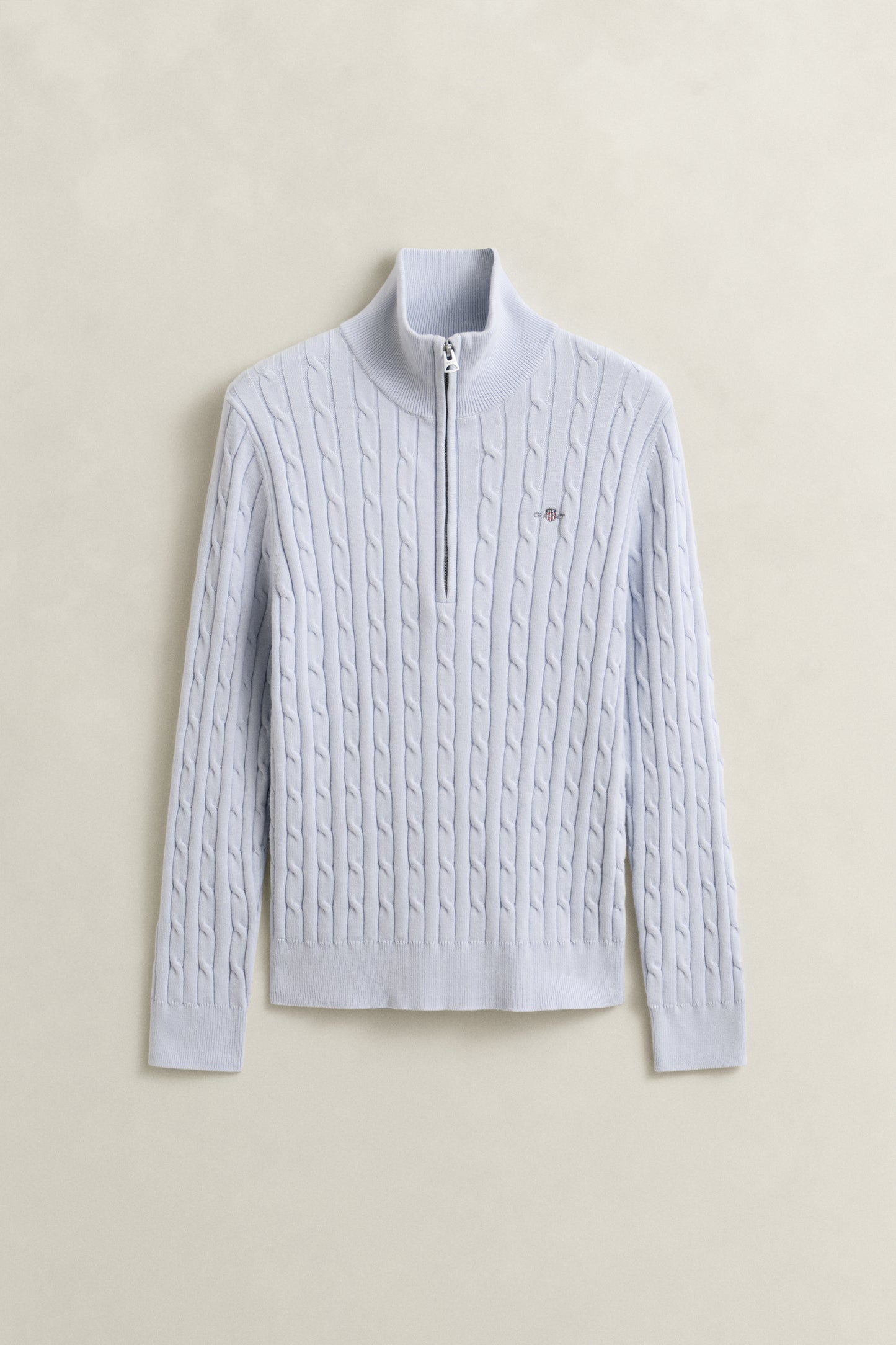 LIGHT BLUE, STRETCH COTTON CABLE HALF-ZIP, FLAT-LAY BY GANT AU.