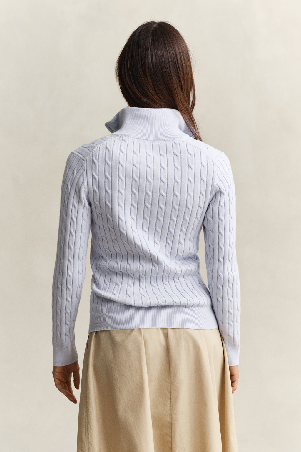 LIGHT BLUE, Stretch Cable Half-Zip Sweater, BACK-VIEW BY GANT AU.