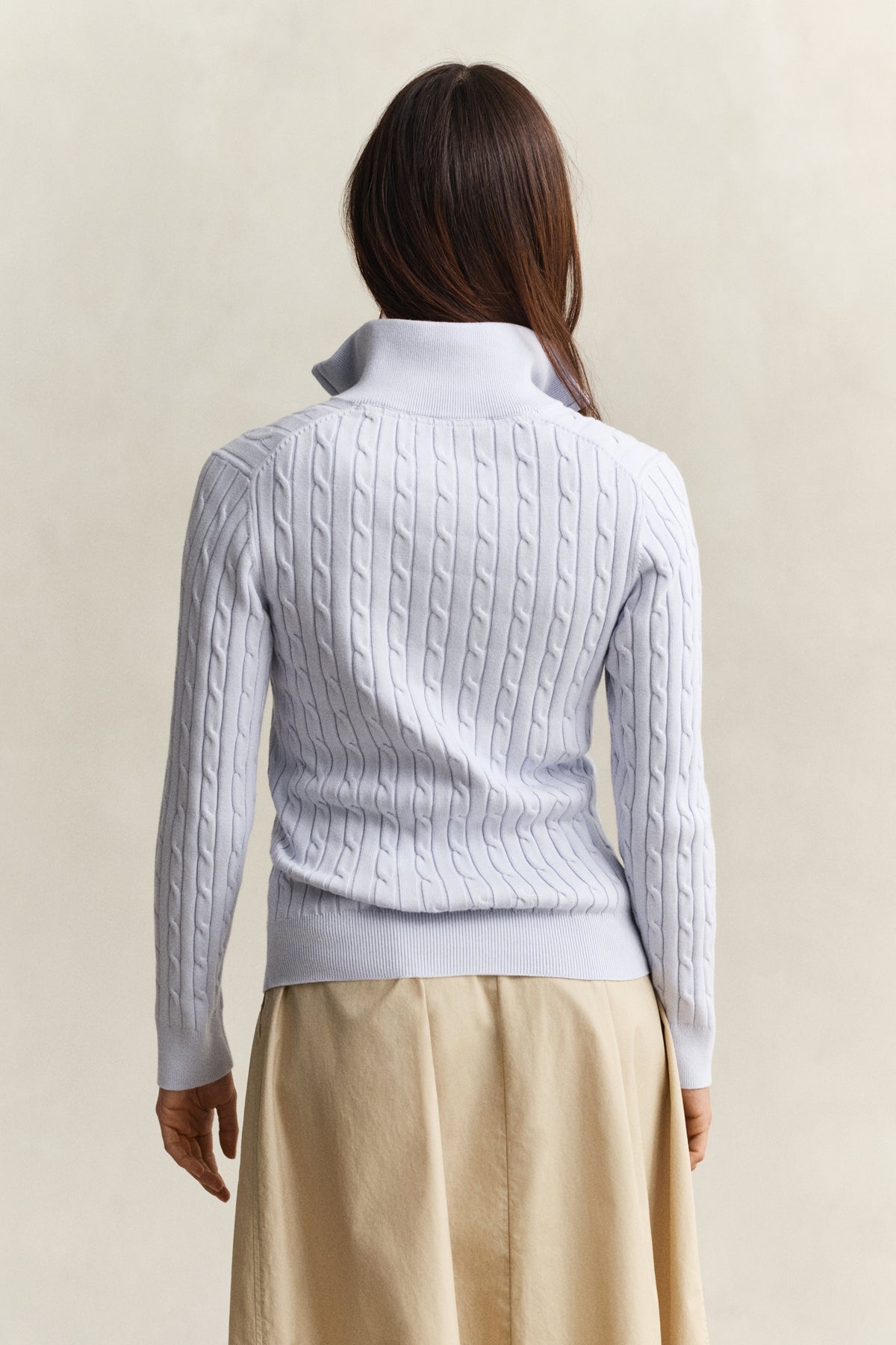 LIGHT BLUE, Stretch Cable Half-Zip Sweater, BACK-VIEW BY GANT AU.