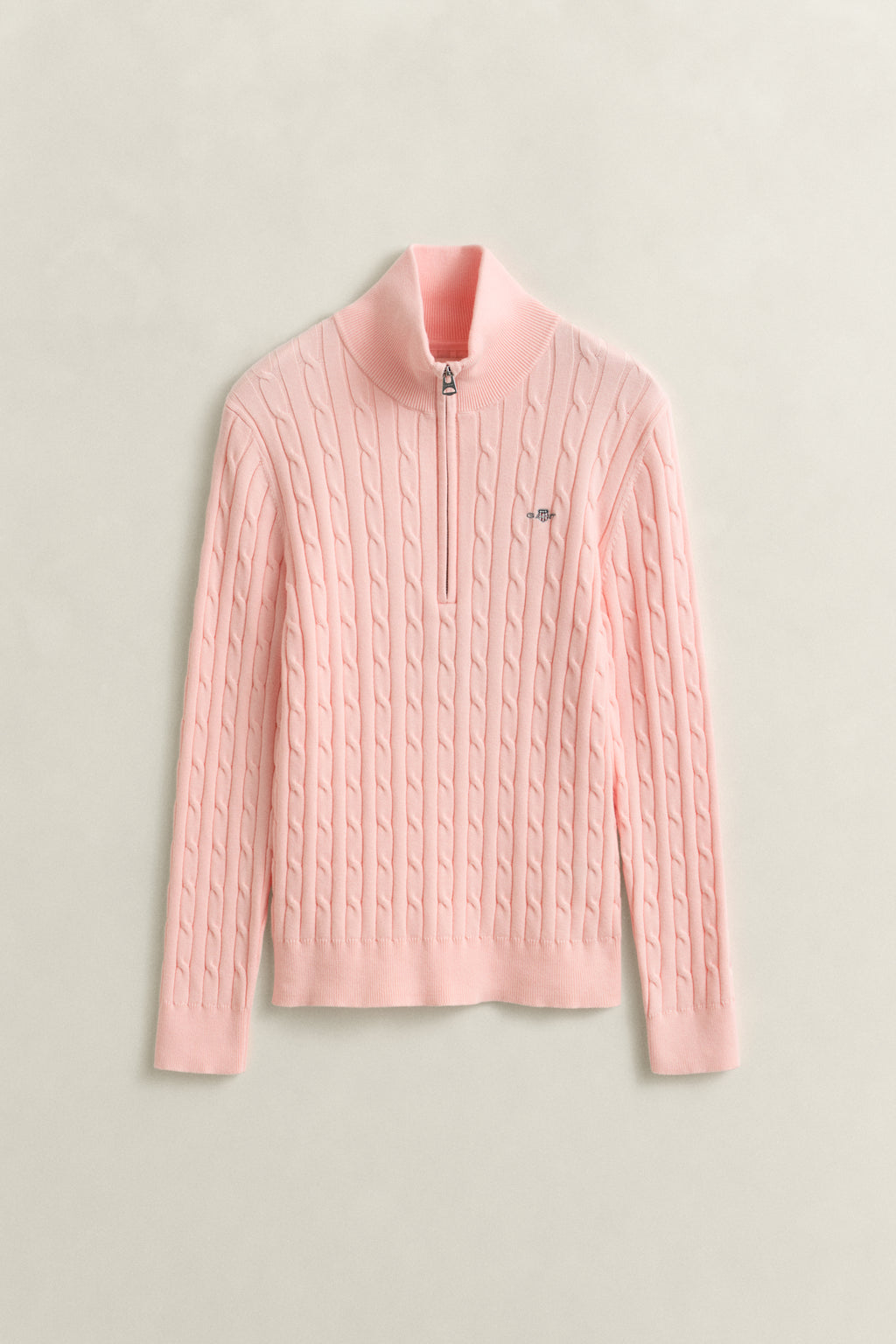 APRICOT PINK, Stretch Cable Half-Zip Sweater, FLAT-LAY BY GANT AU.