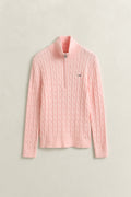 APRICOT PINK, STRETCH COTTON CABLE HALF-ZIP, FLAT-LAY BY GANT AU.