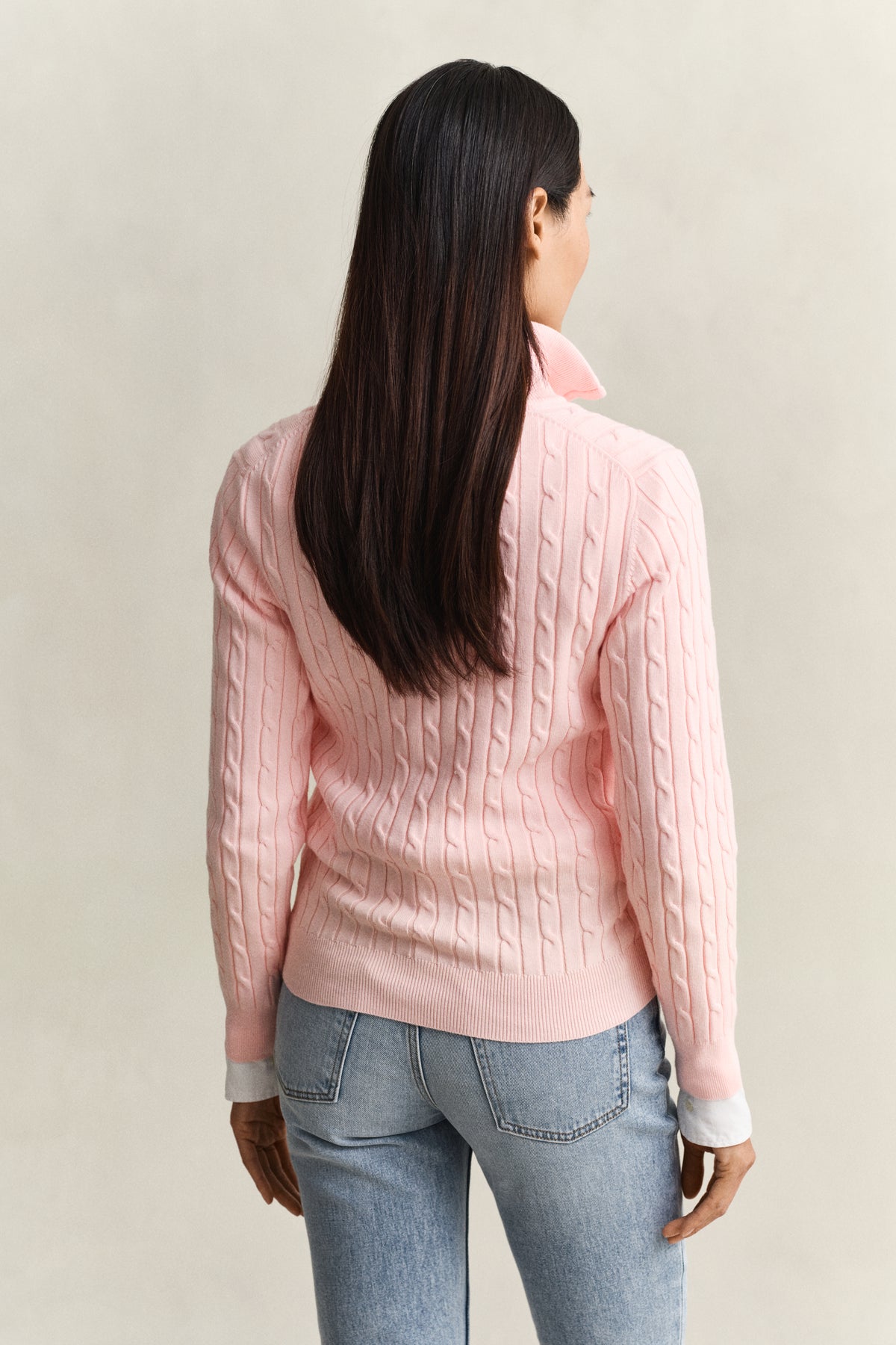 APRICOT PINK, Stretch Cable Half-Zip Sweater, BACK-VIEW BY GANT AU.