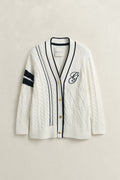 EGGSHELL, GANT VARSITY CABLE CARDIGAN, FLAT-LAY BY GANT AU.