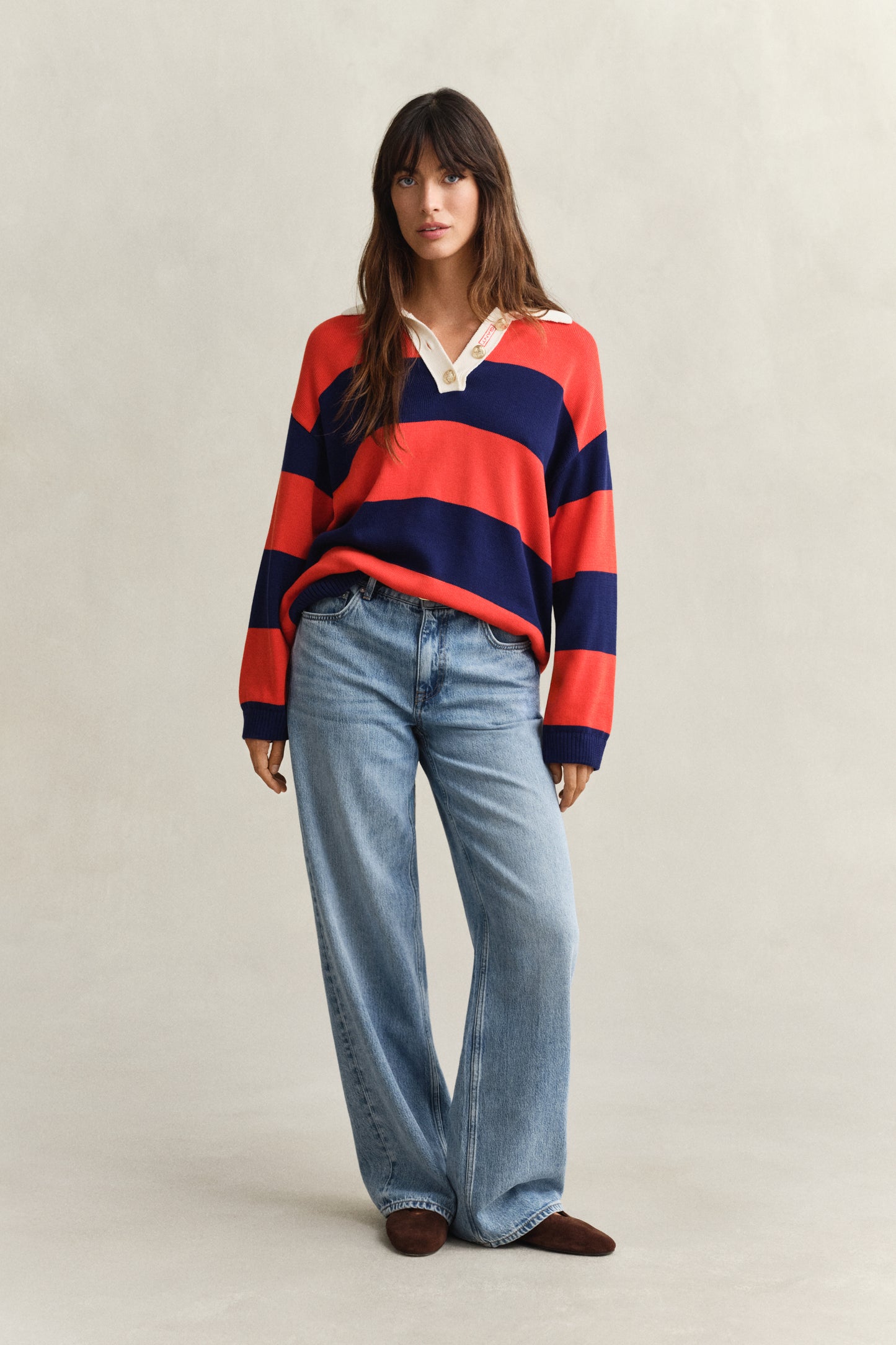 PERFECT RED, STRIPED COTTON RUGGER BY GANT AU.