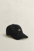 BLACK, SHIELD COTTON TWILL CAP, FRONT-VIEW BY GANT AU.