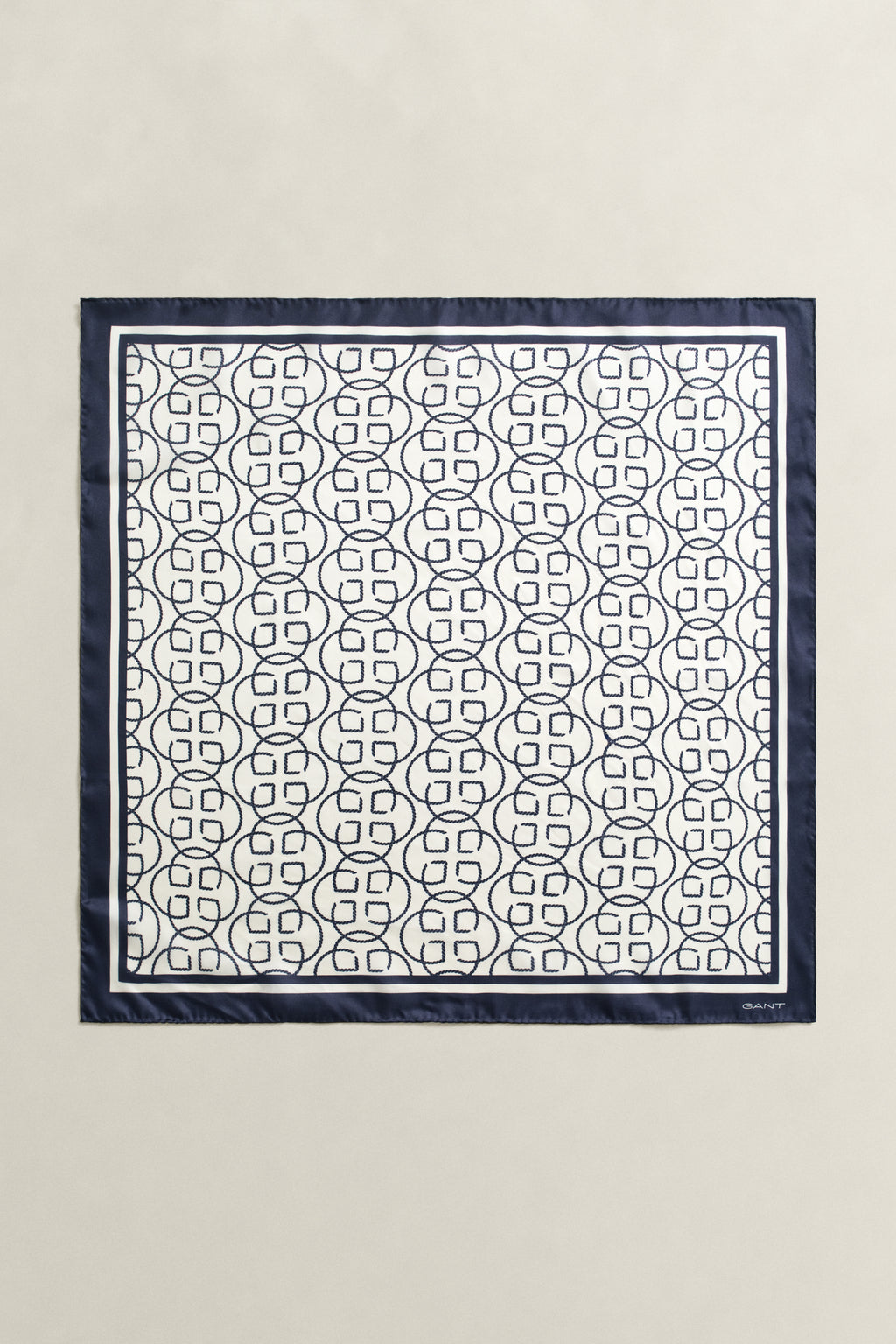 CREAM, MONOGRAM PRINT SILK SCARF, FRONT-VIEW BY GANT AU.