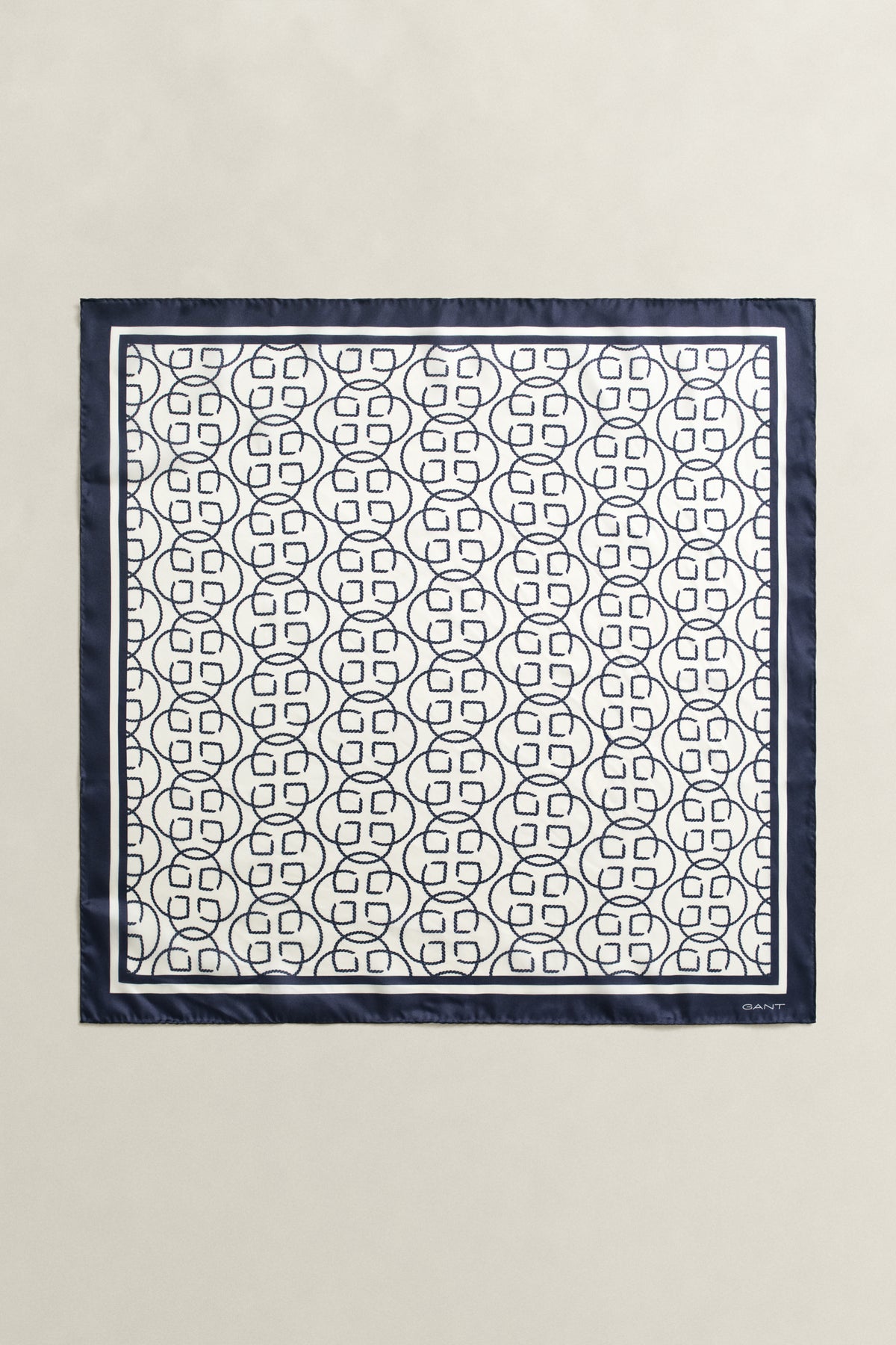 CREAM, MONOGRAM PRINT SILK SCARF, FRONT-VIEW BY GANT AU.