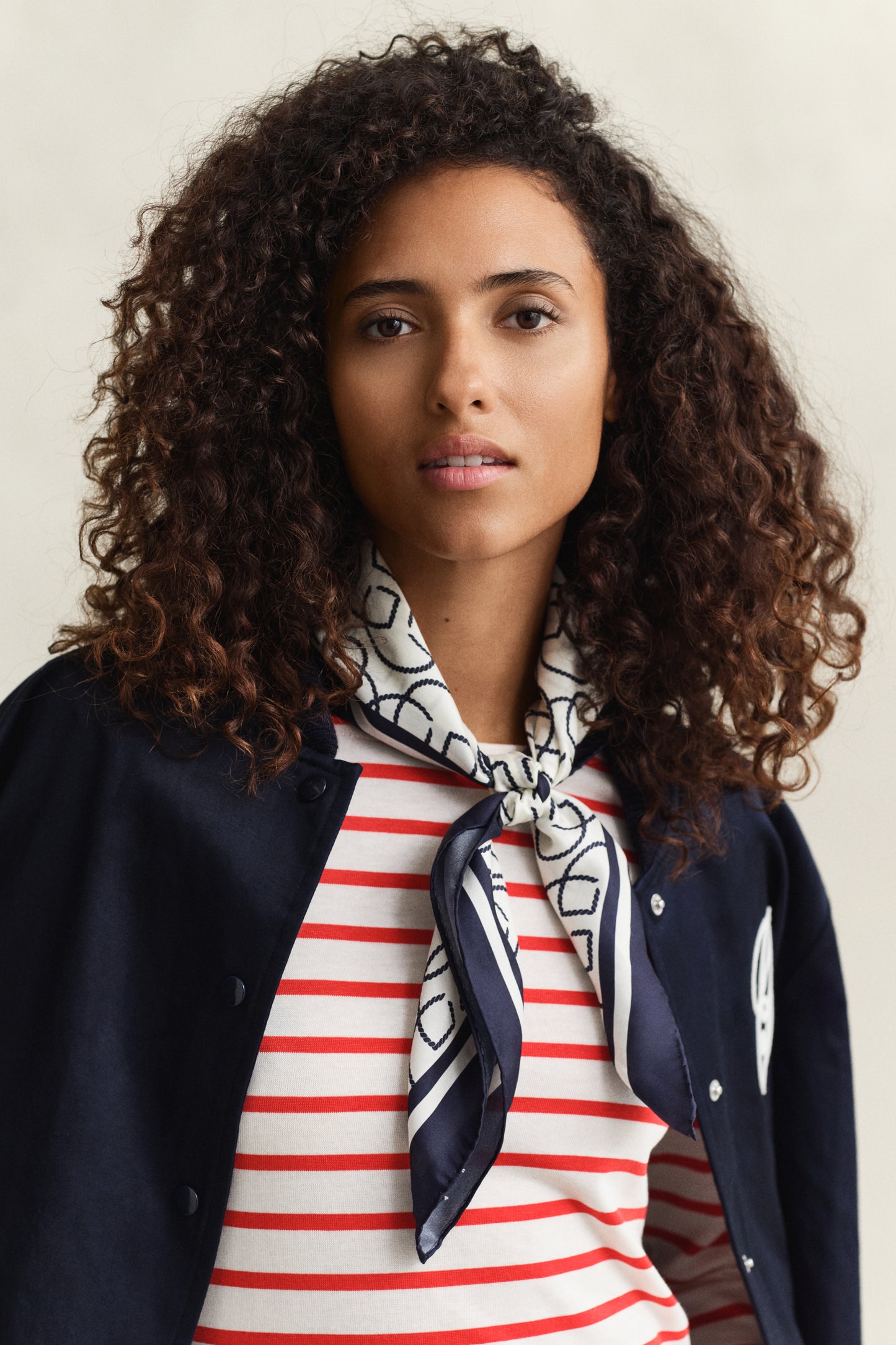 CREAM, MONOGRAM PRINT SILK SCARF BY GANT AU.