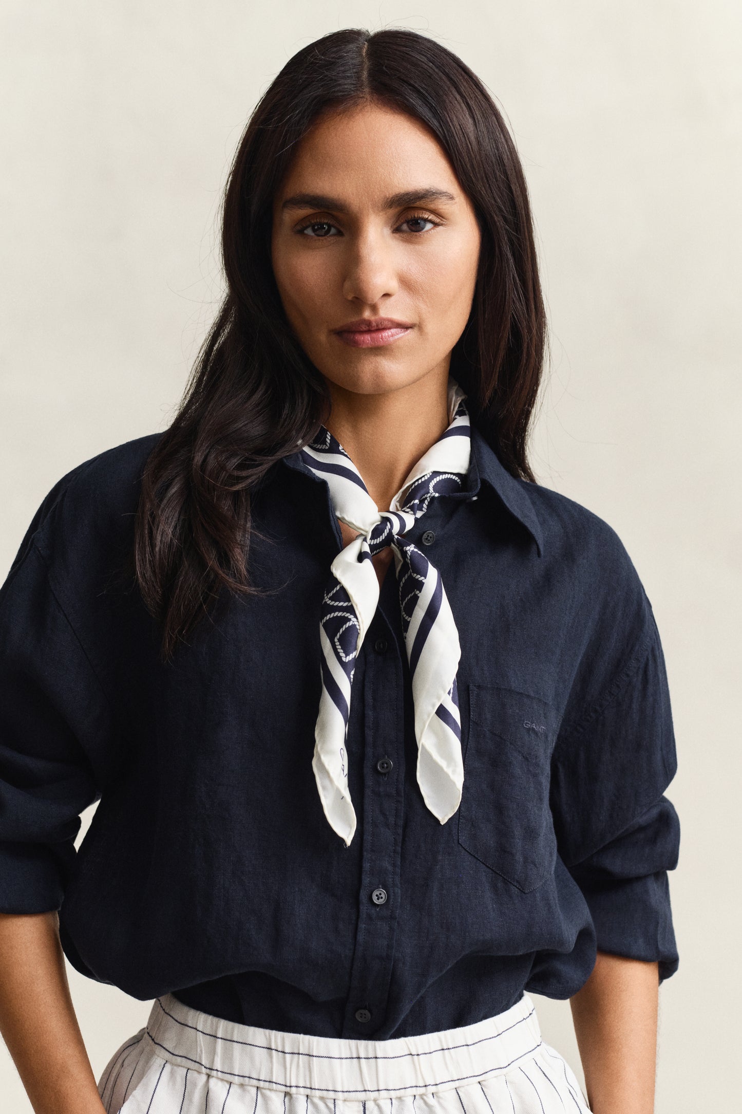 EVENING BLUE, MONOGRAM PRINT SILK SCARF BY GANT AU.
