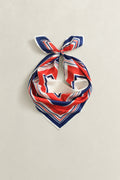 PERFECT RED, NAUTICAL STRIPE PRINT SILK SCARF, CLOSE-UP BY GANT AU.
