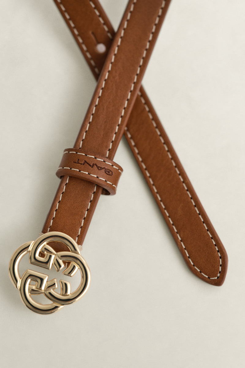 Monogram Buckle Leather Belt