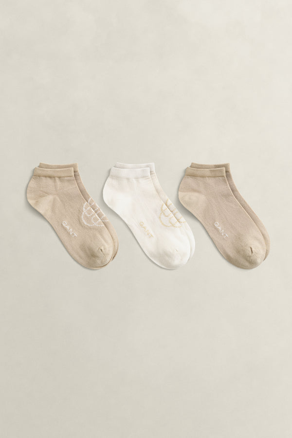 OAT BEIGE, MONOGRAM ANKLE SOCKS 3-PACK BY GANT AU.