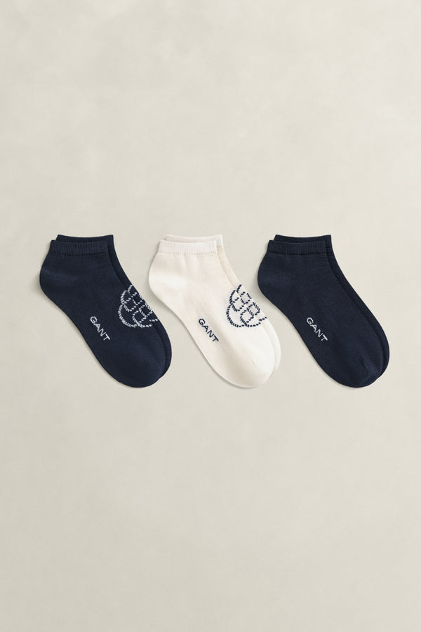EVENING BLUE, MONOGRAM ANKLE SOCKS 3-PACK BY GANT AU.
