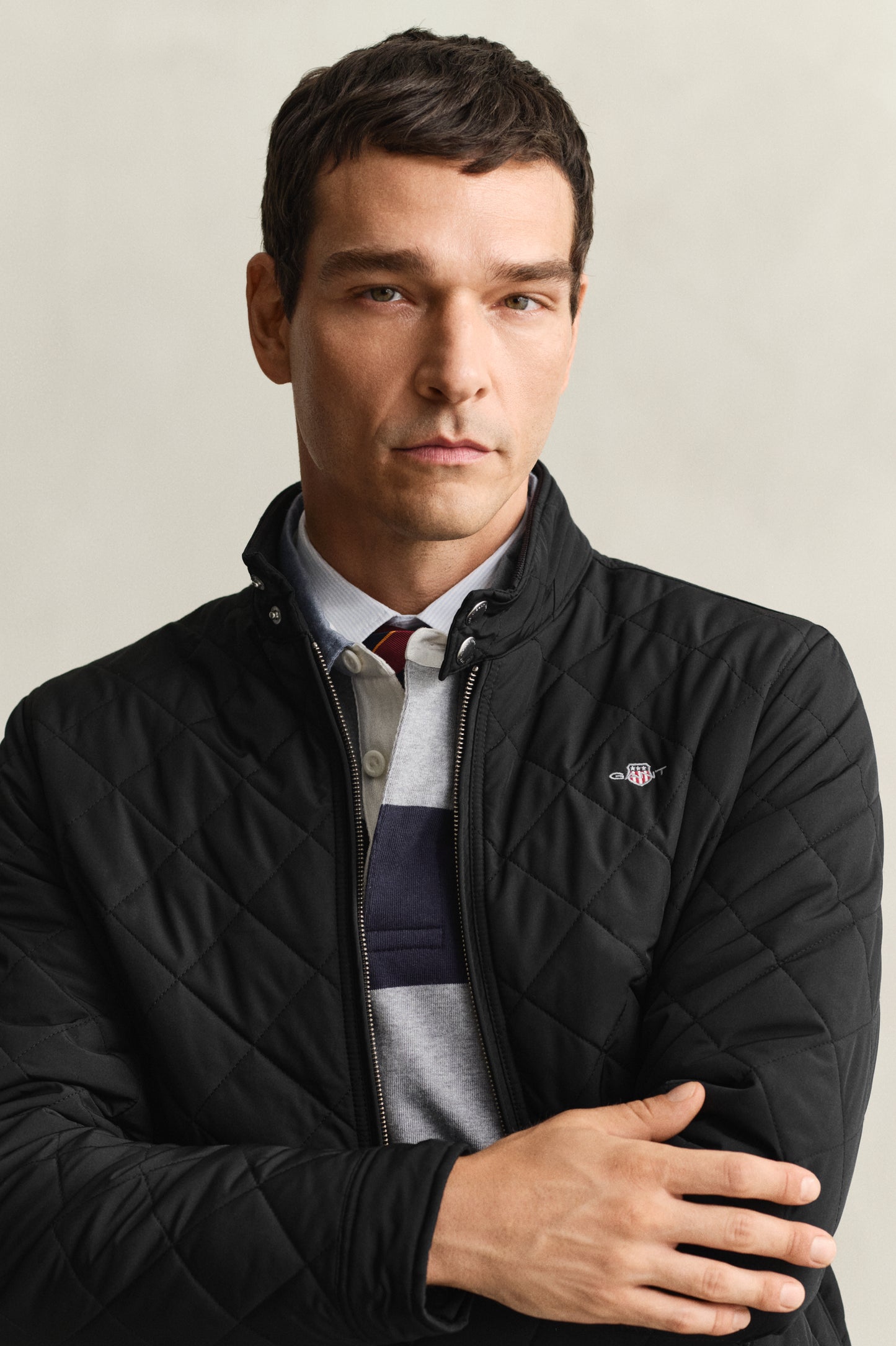MODEL WEARING QUILTED WINDCHEATER