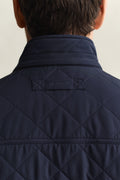 MODEL WEARING QUILTED WINDCHEATER VEST