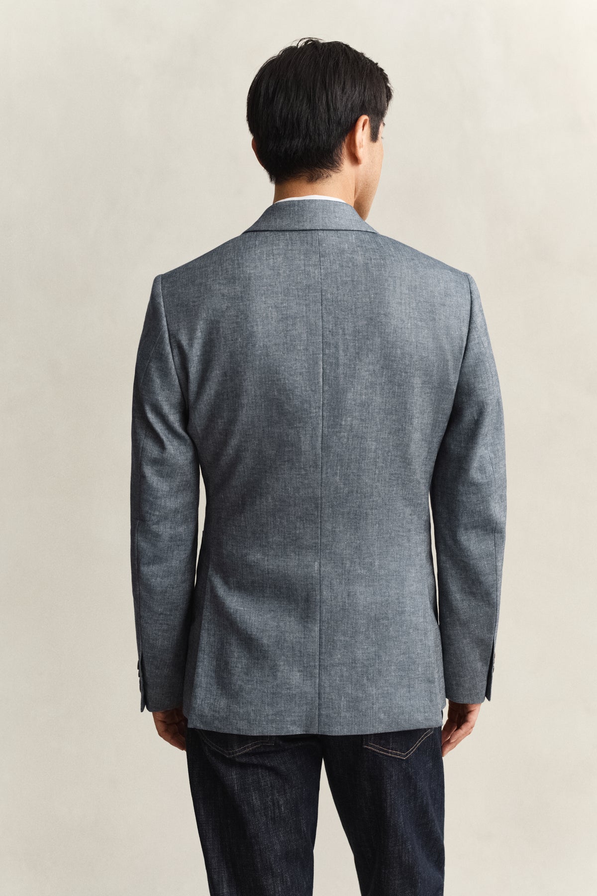 MARINE, INDIGO HERRINGBONE SUIT JACKET, BACK-VIEW BY GANT AU.