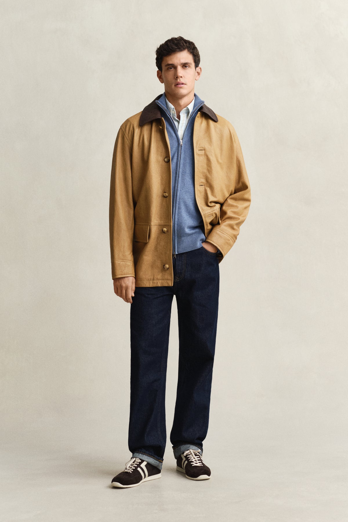 DENIM BLUE MELANGE, Cotton Knit Zip Cardigan BY GANT AU.