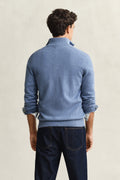 DENIM BLUE MELANGE, Cotton Knit Zip Cardigan, BACK-VIEW BY GANT AU.