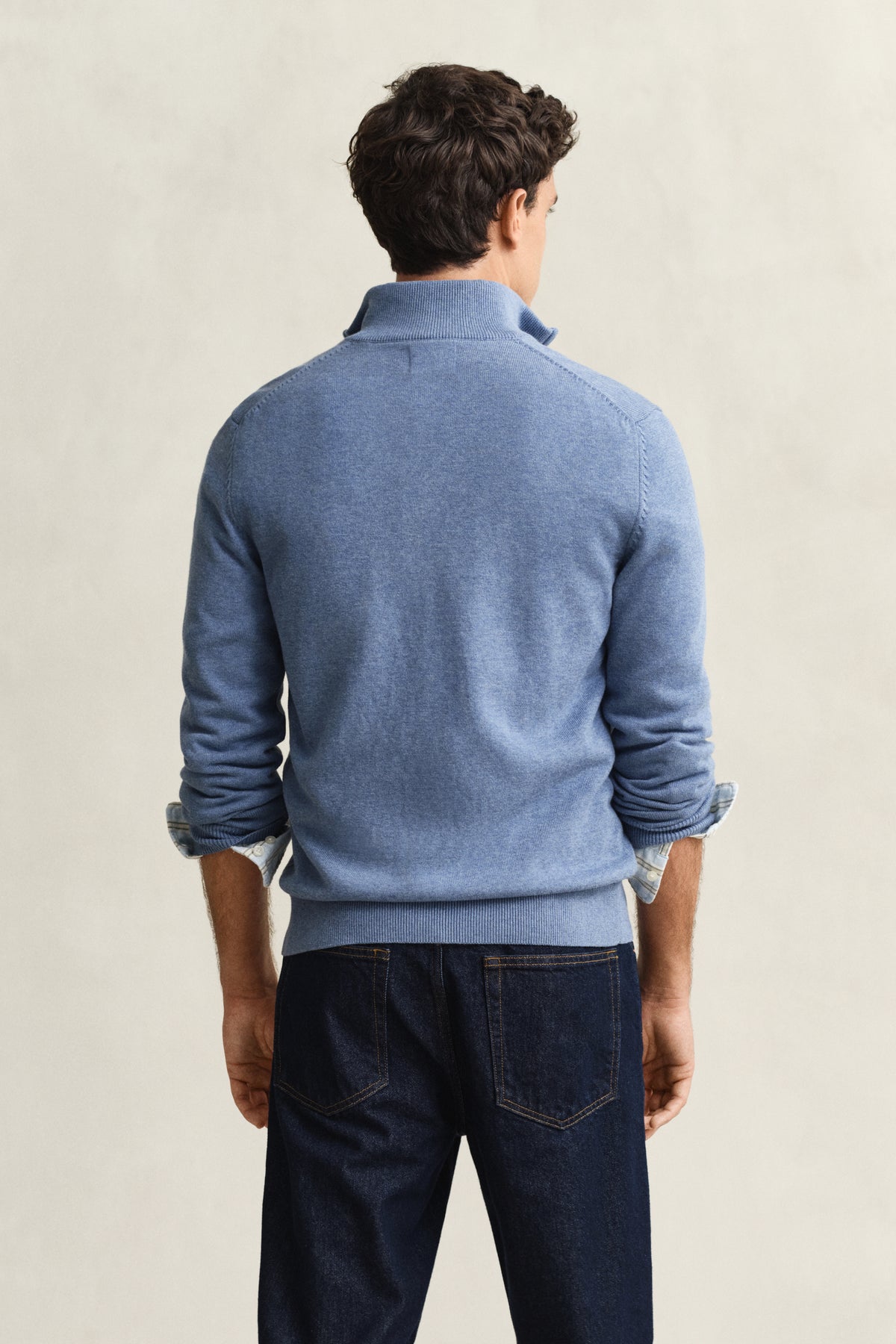DENIM BLUE MELANGE, Cotton Knit Zip Cardigan, BACK-VIEW BY GANT AU.