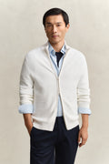 EGGSHELL, COTTON TEXTURE ZIPPED CARDIGAN, CLOSE-UP BY GANT AU.